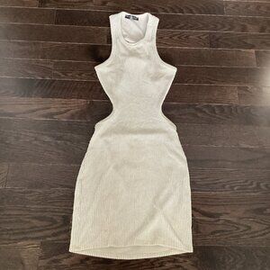 Cream Ribbed Back Cutout Sleeveless Mini Dress - Small